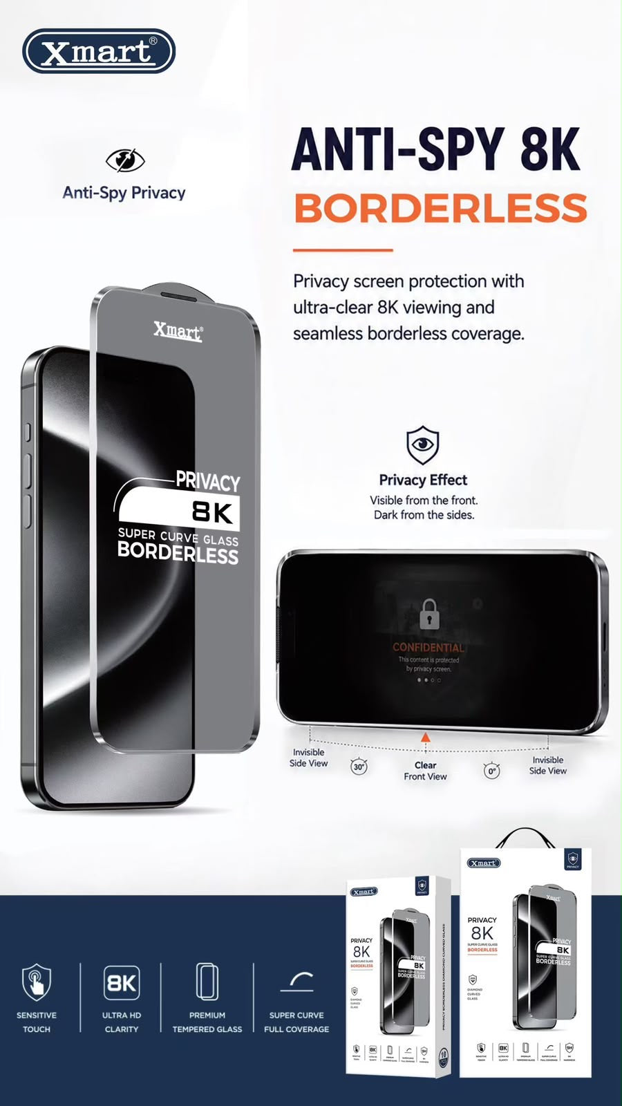X-Mart Borderless 8K Privacy Screen Protector - 17 Pro Max