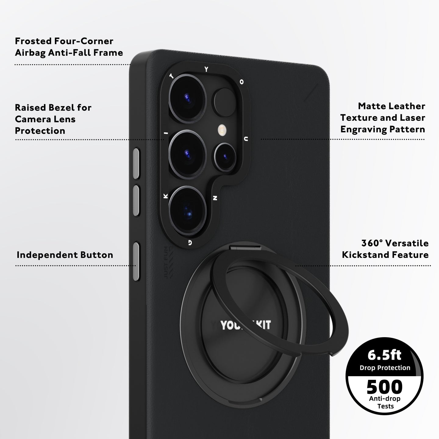 Youngkit Leather 360 Stand Black - S25 Ultra (MagSafe Supported)