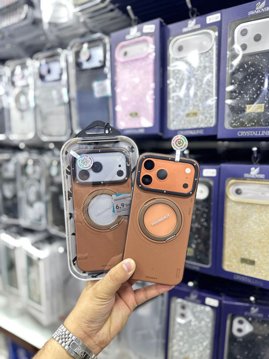 Youngkit Leather 360 Stand Brown - 17 Pro & 17 Pro Max (MagSafe Supported)